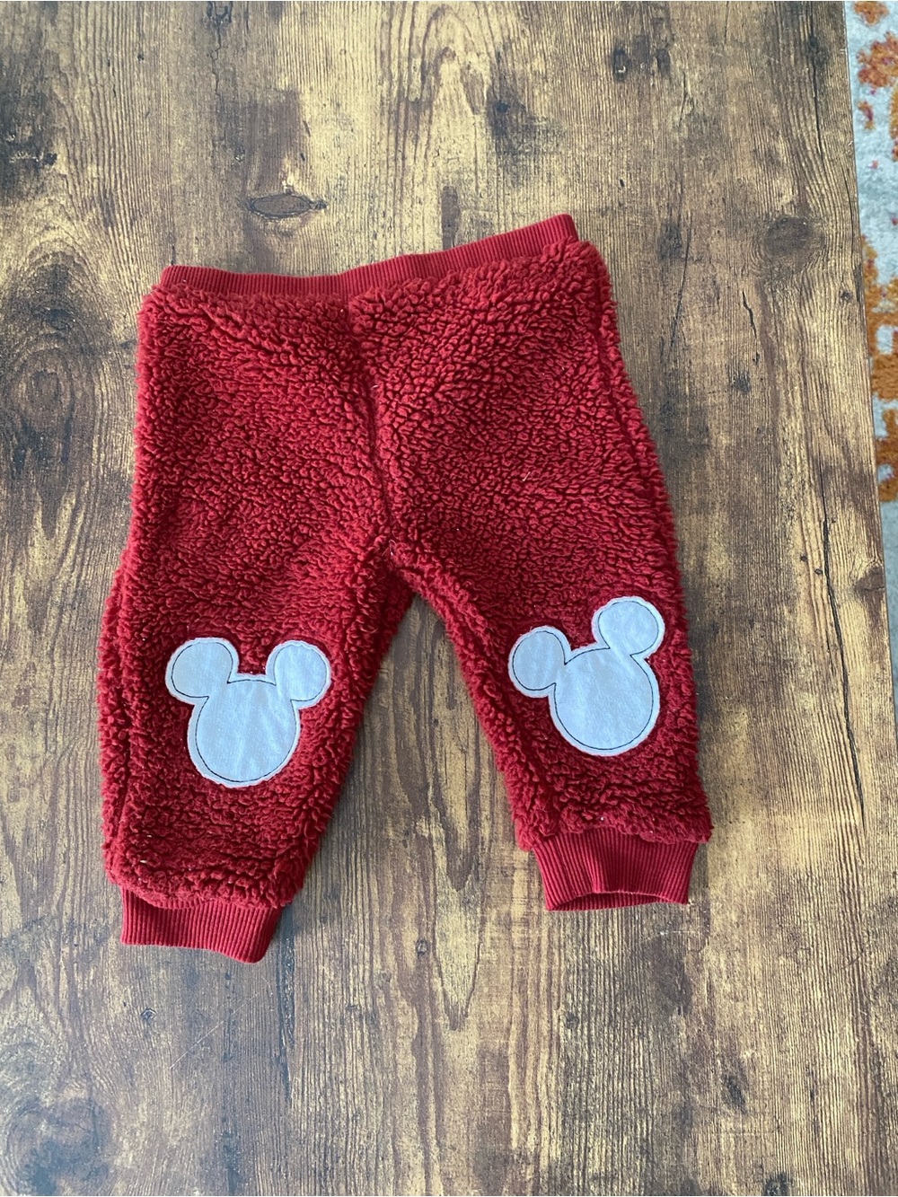 Disney Red Sherpa Joggers with White Character Knee Appliqués